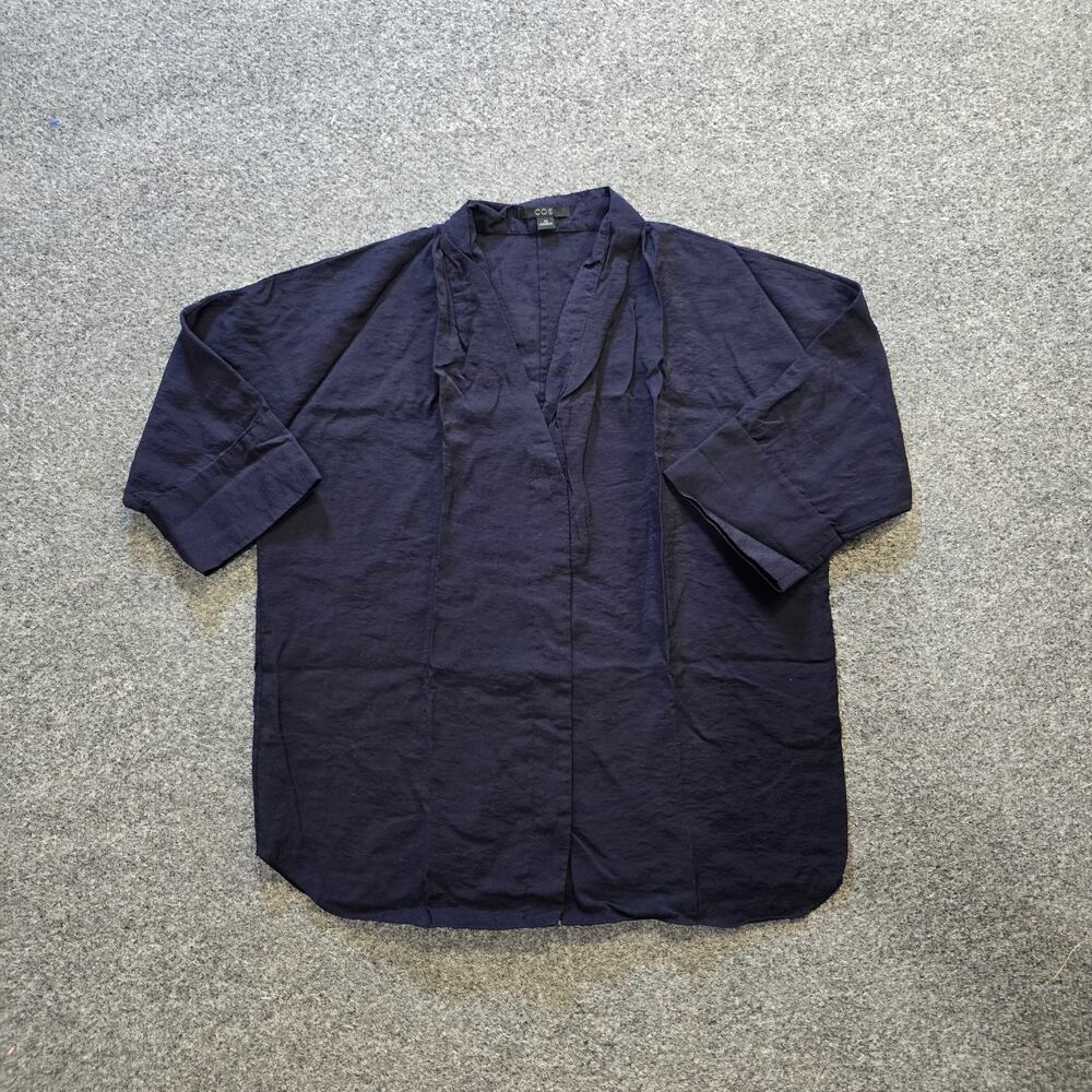 COS Top Womens Size 34 Blue V Neck 3/4 Sleeve Capsule Minimal Classic